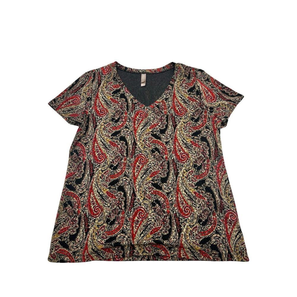 White Stag Vintage Y2K Paisley Grunge Whimsigoth Metallic Textured Top Sz L